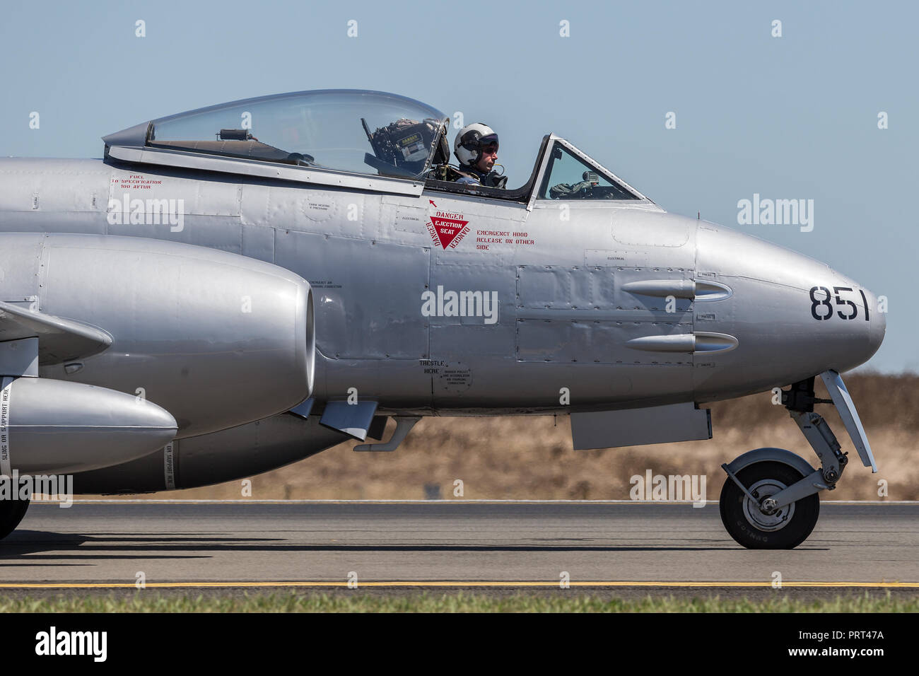 Gloster Meteor F.8 aircraft VH-MBX in Korean War era Royal Australian Air Force (RAAF) markings. Stock Photo