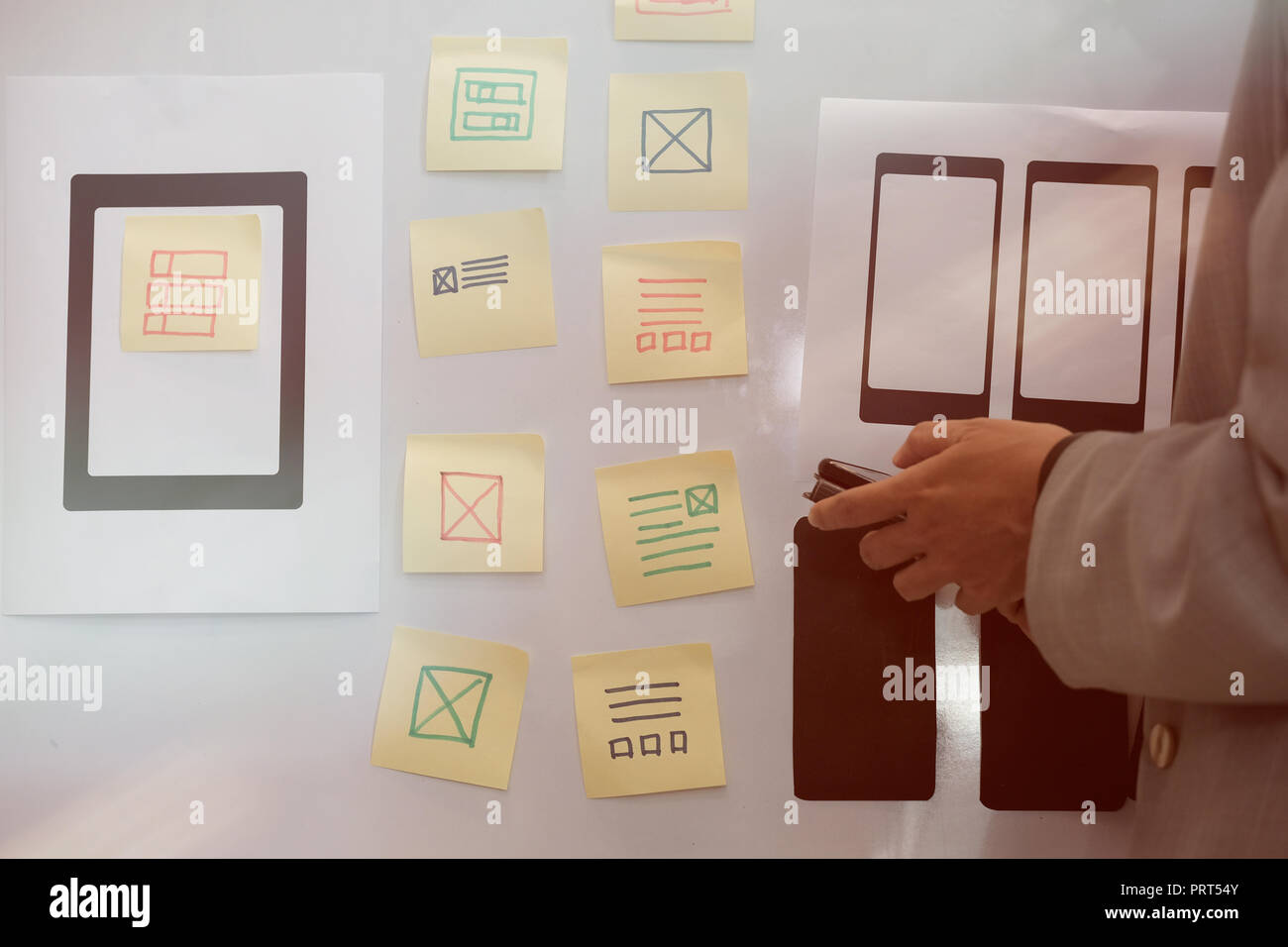 user experience workplace. UX designer desk with tablet layout. UI ...