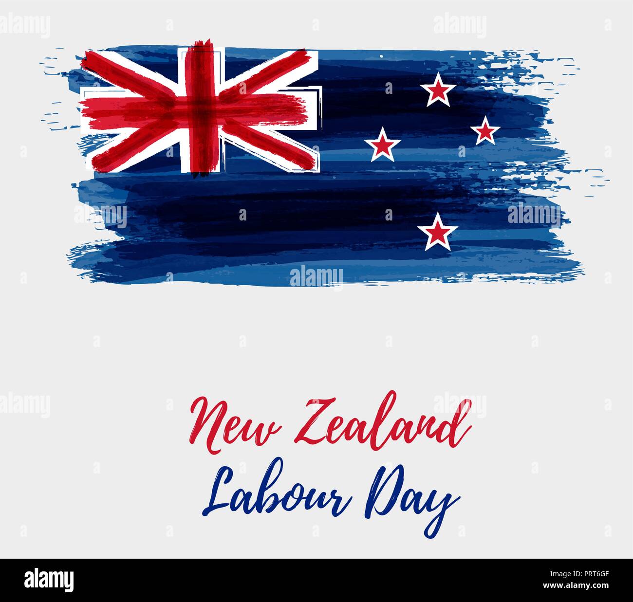 New Zealand Labour Day holiday background. Abstract painted grunge watercolor flag of New Zealand. Template for holiday banner, poster, greeting card, Stock Vector