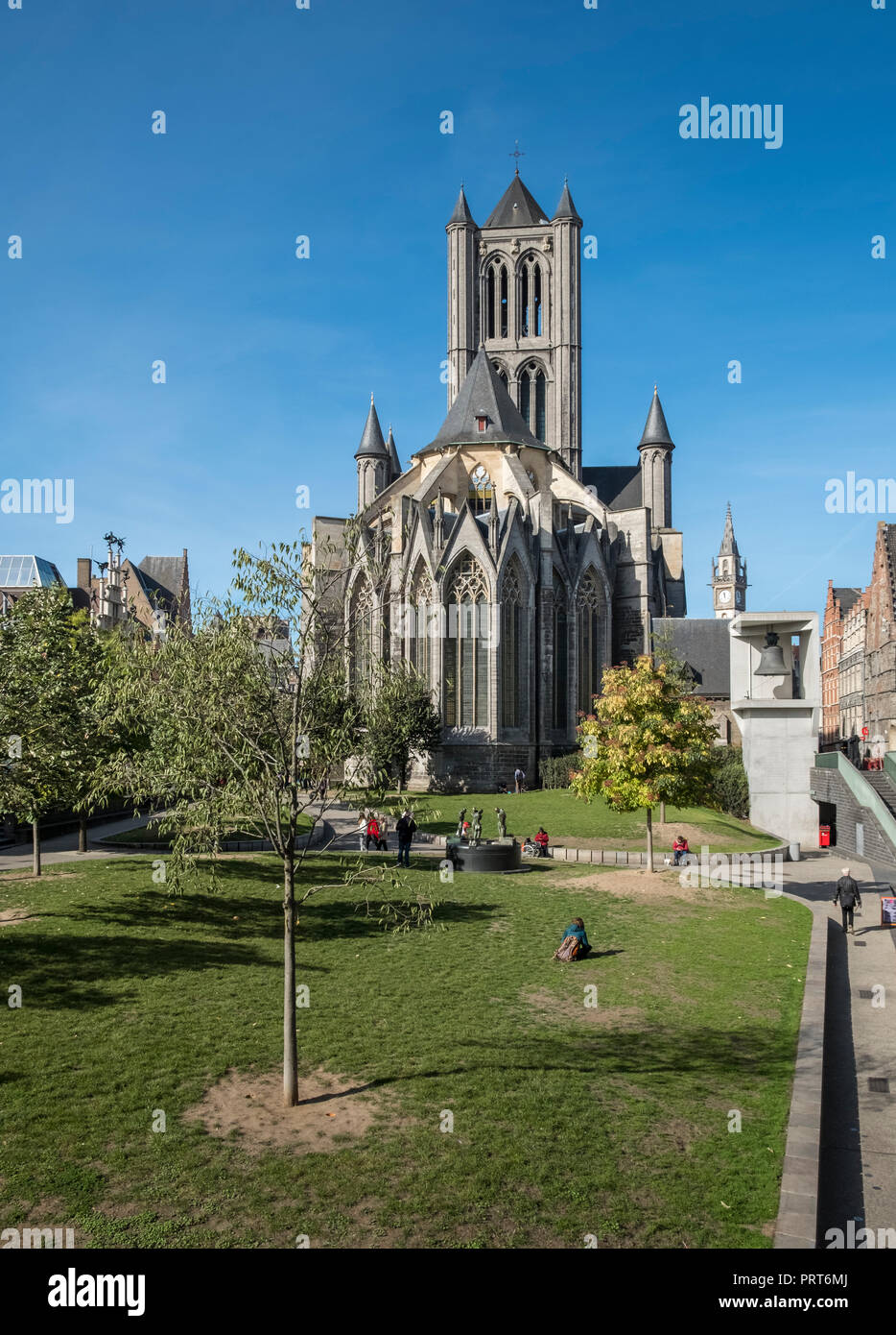 Exterior view of St Bavo's Cathedral, in the historic centre of Ghent, East Flanders, Belgium Stock Photo
