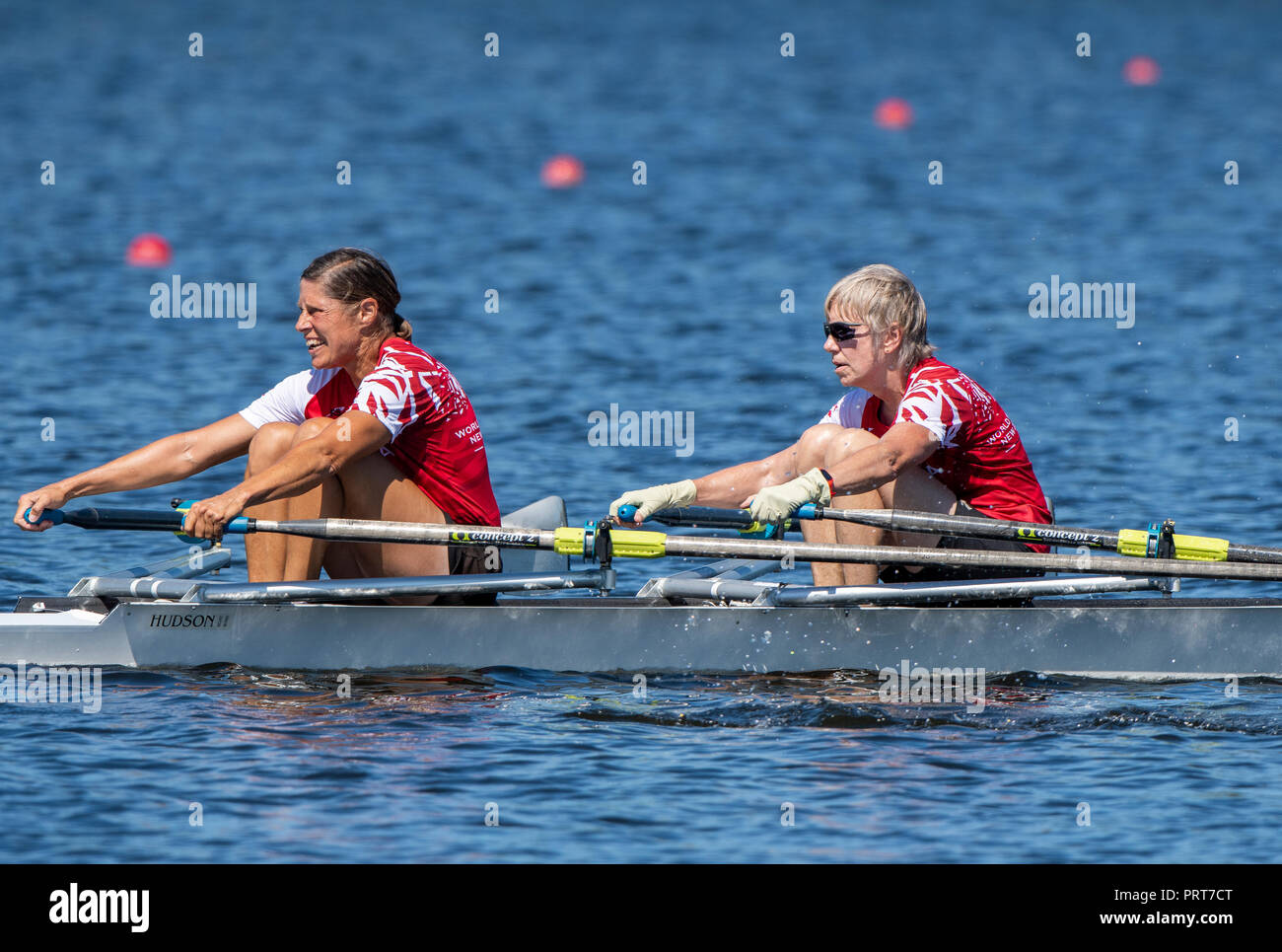 Sarasota, Florida, USA 28th September 2018. FISA, Women's Double Scull Bow, rowing  with Gloves,  Masters World Rowing Championships,  Nathan Benderso Stock Photo