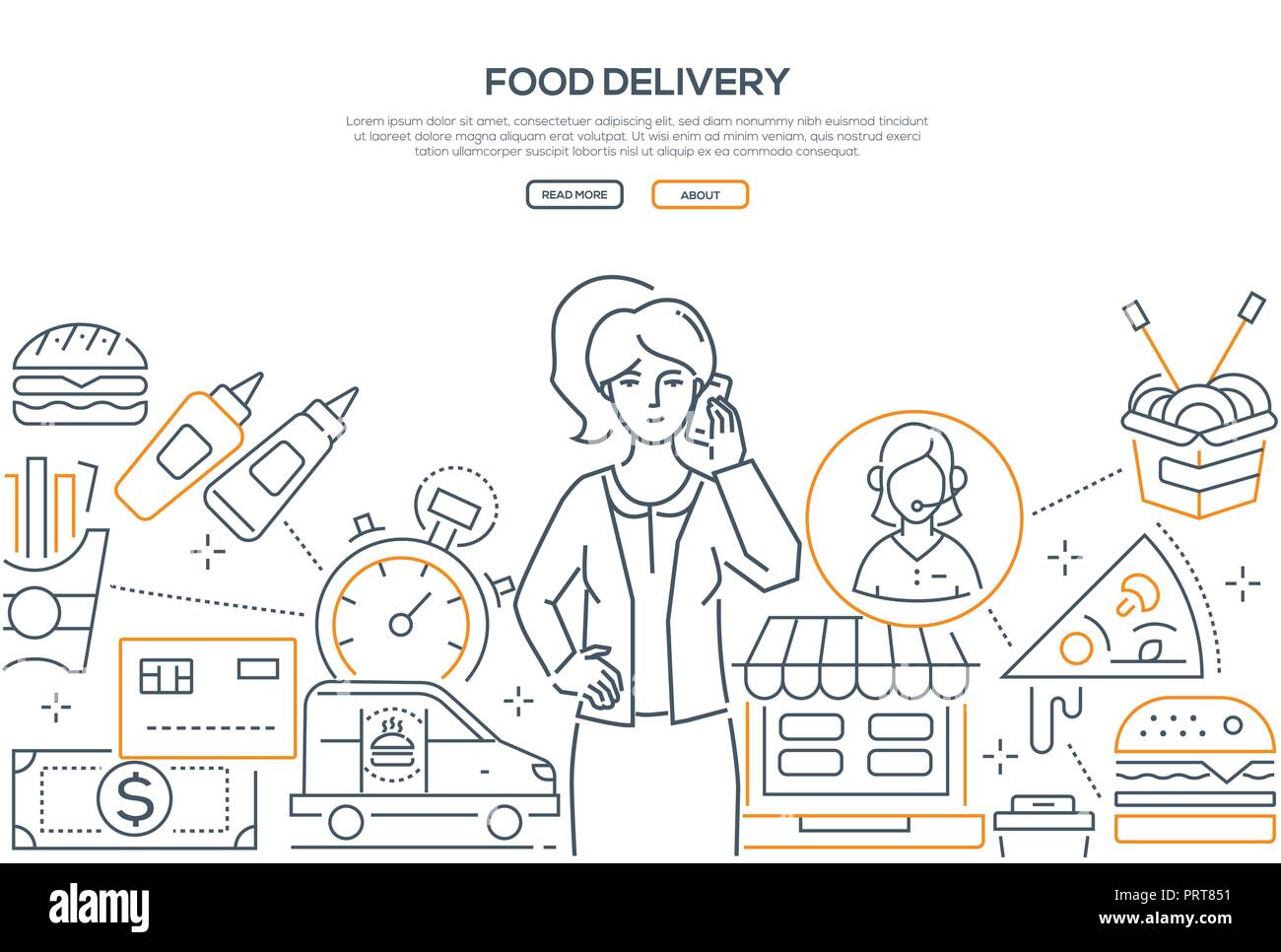 Food delivery - modern line design style banner Stock Vector Image ...