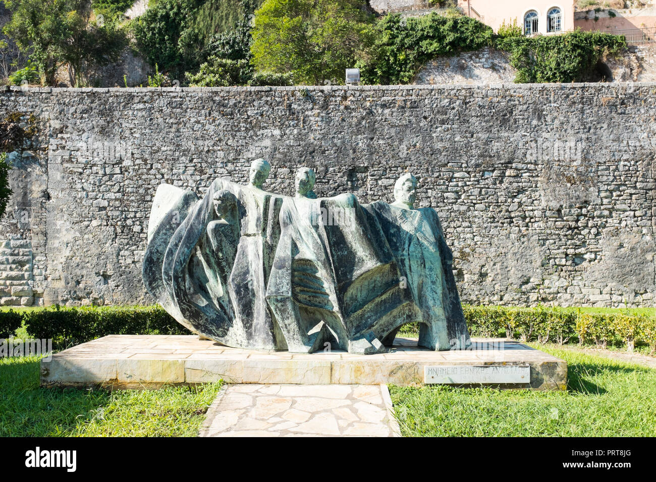 Large copper sculpture World War 2 memorial in Corfu Town, Corfu, Greece Stock Photo