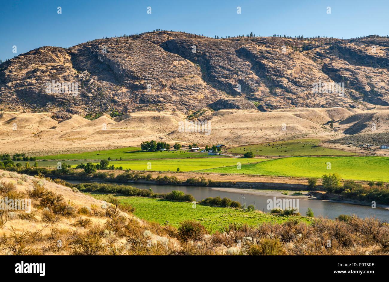 Farm in North Omak community over Okanogan River, Colville Indian 