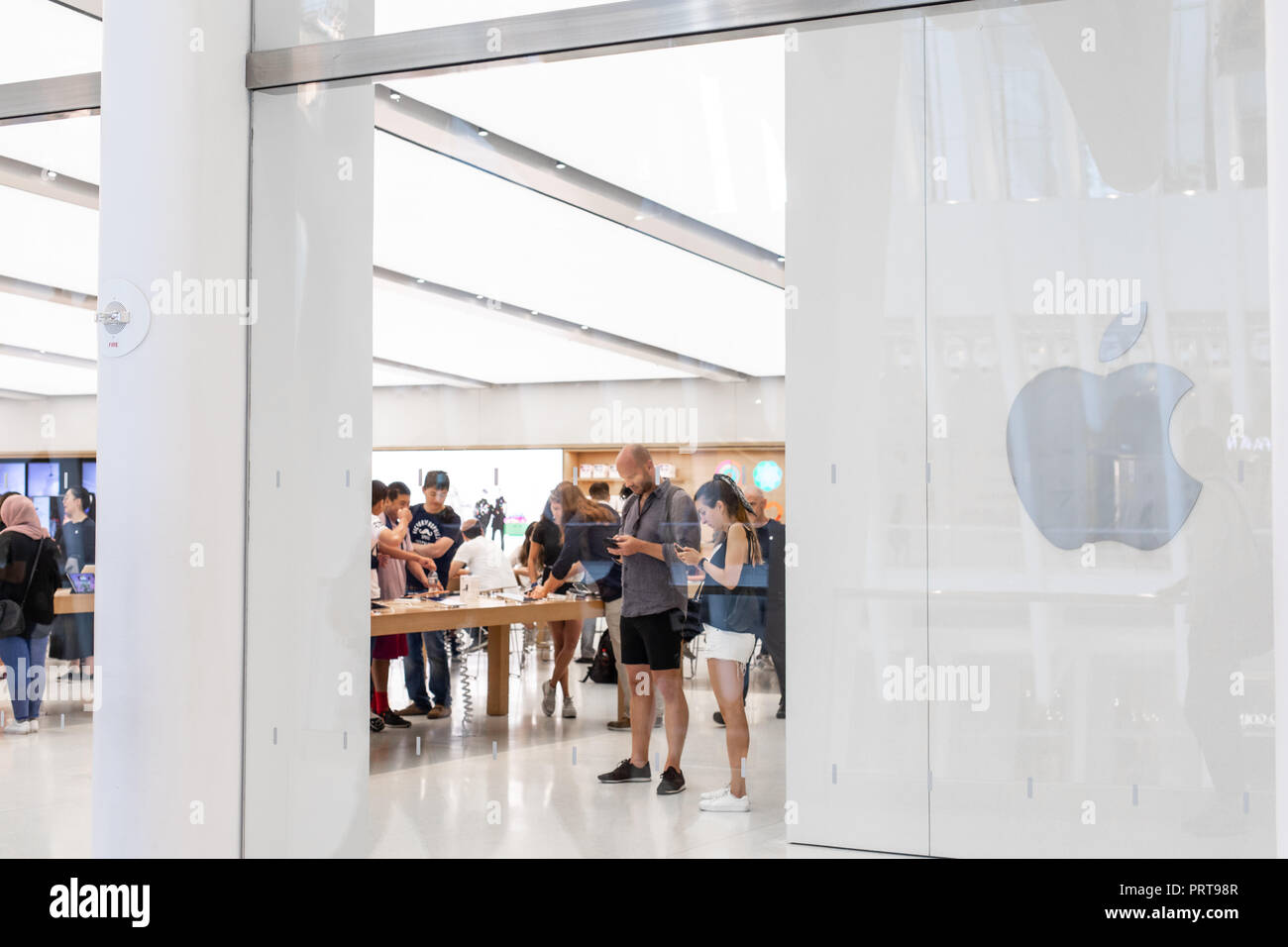 NEW YORK - August 2018: Apple store in Oculus, World Trade Center Transportation Hub in New York, USA Stock Photo