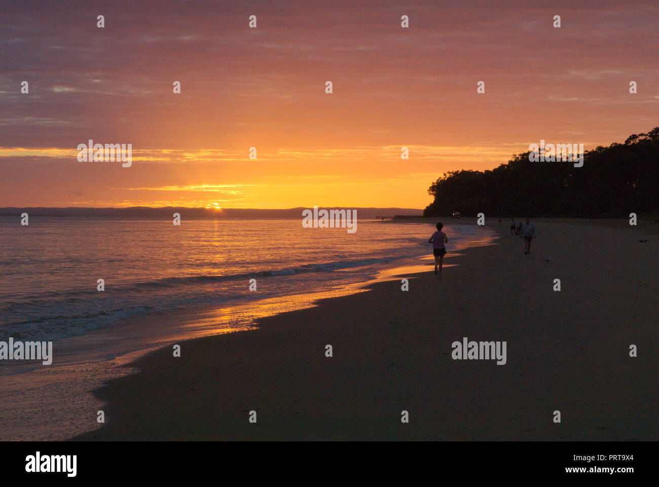 Sunset Over the Beach at Hervey Bay, Qld. Stock Photo