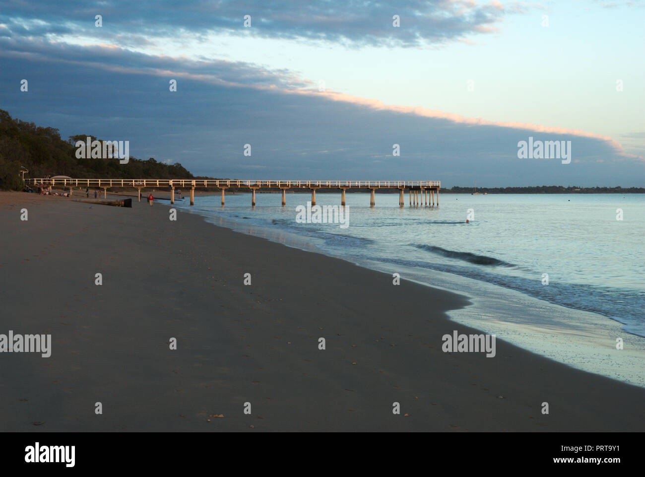 Early Morning on the Beach at Hervey Bay, Qld. Stock Photo