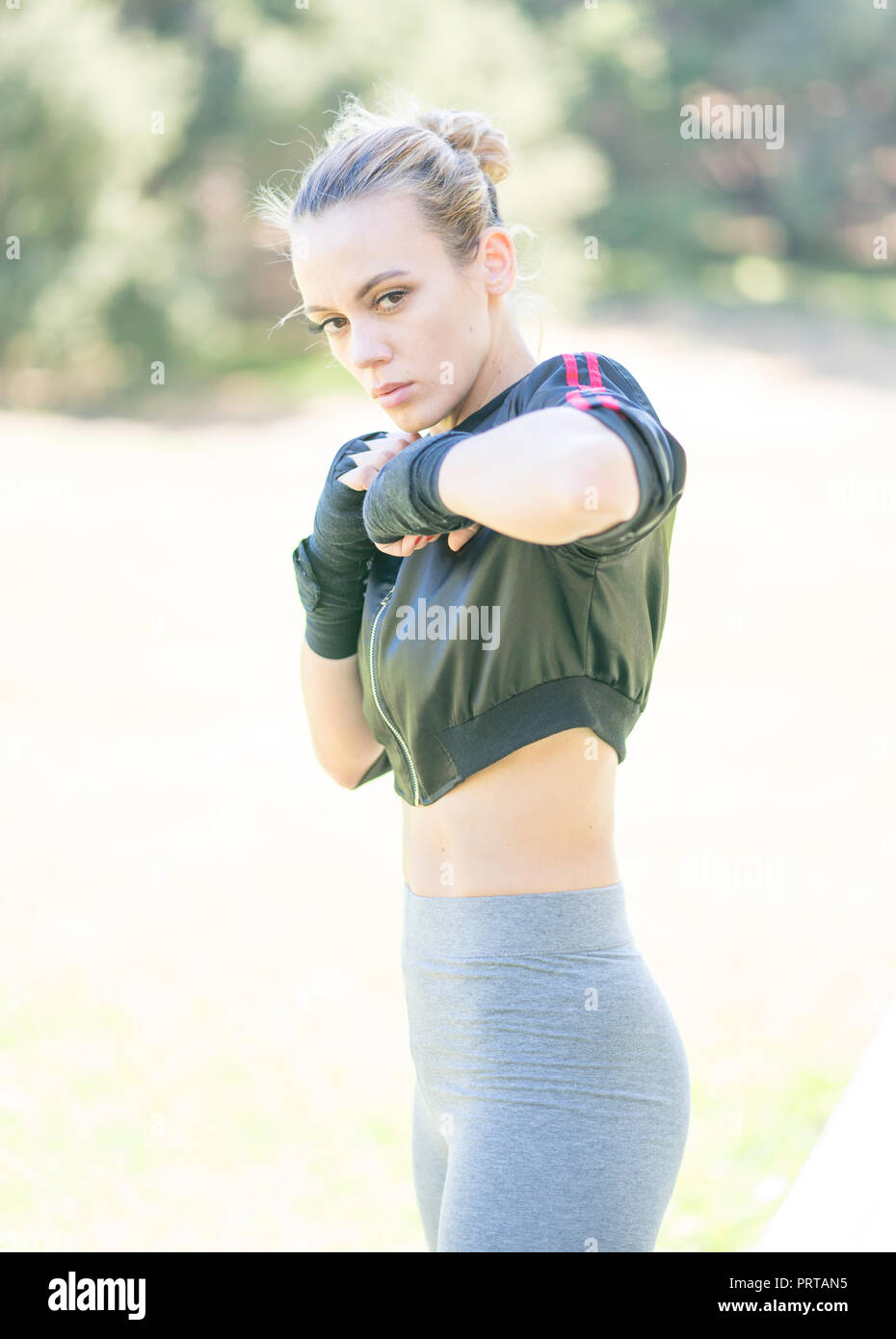 Female Outdoor Boxing Training Stock Photo