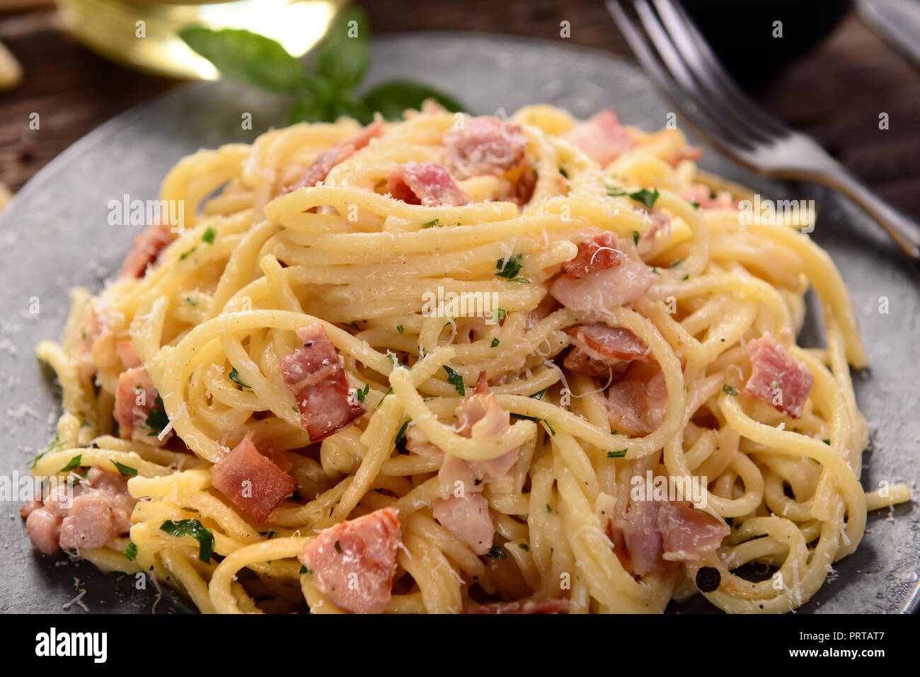 Delicious carbonara pasta Stock Photo Alamy