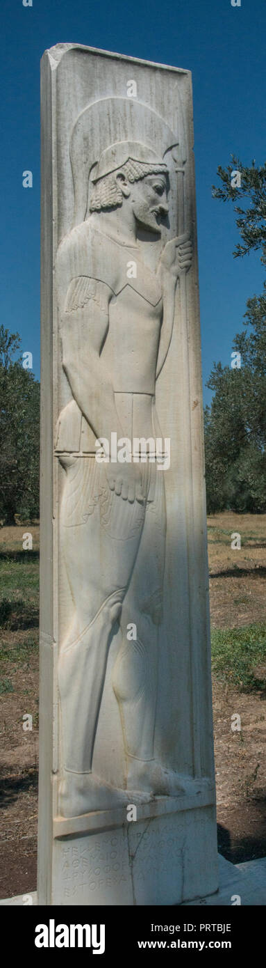 Full view of Athenian soldier sculpture Stock Photo