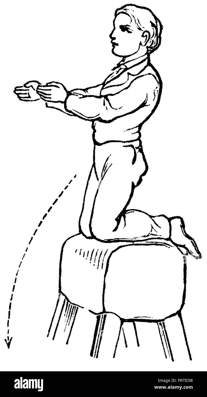 Gymnastics, exercises leapfrog. Knee jump forward, 1890 Stock Photo