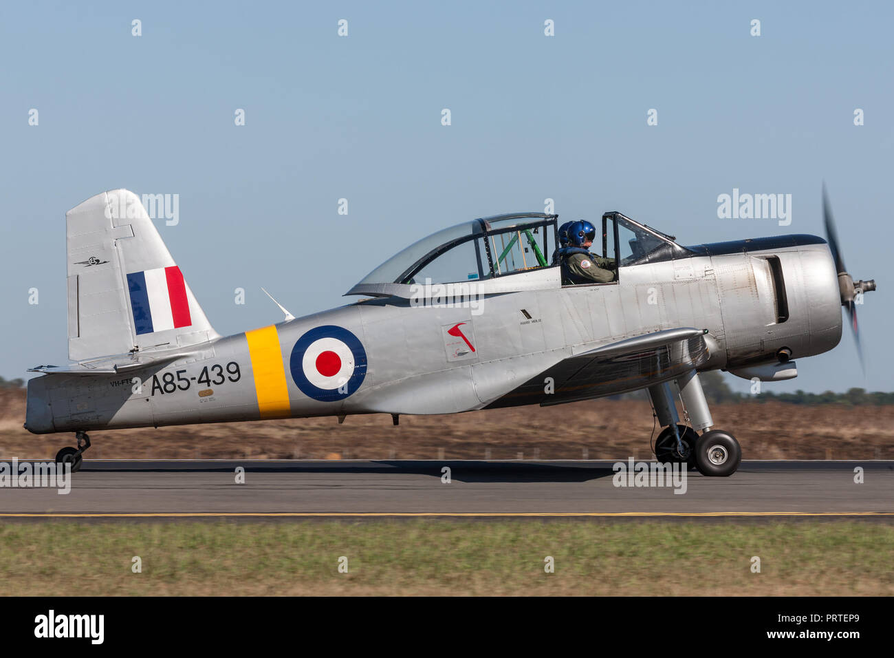 Former Royal Australian Air Force (RAAF) Commonwealth Aircraft Corporation (CAC) CA-25 Winjeel trainer aircraft VH-FTS operated by the RAAF Museum. Stock Photo