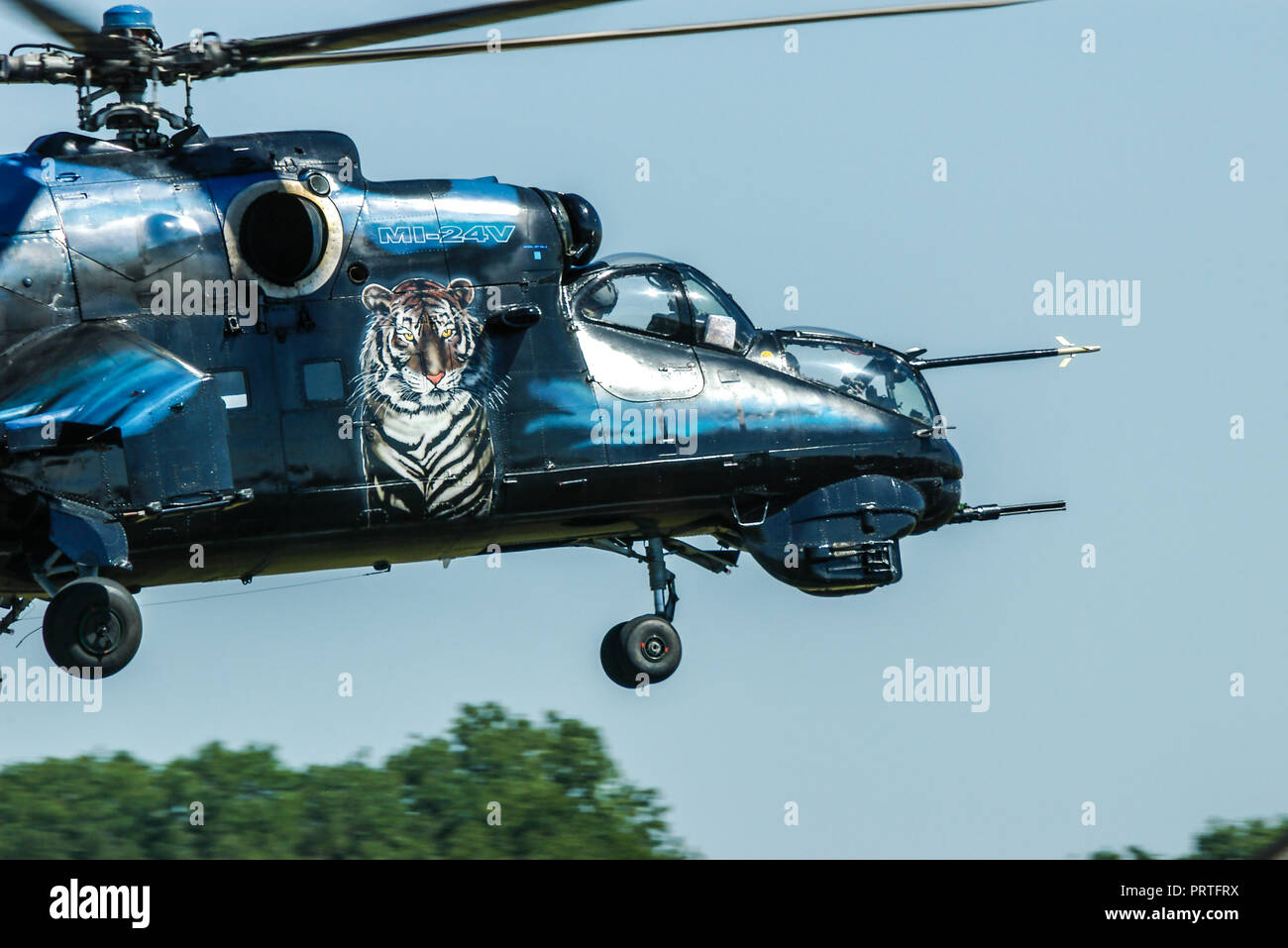 Czech AF Mil Mi-24 (NATO reporting name: Hind), large helicopter gunship, attack helicopter and troop transport. Russian Soviet era, at RIAT airshow Stock Photo