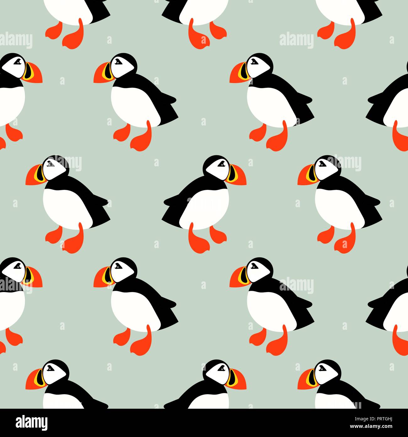 Puffin seabird seamless vector pattern. Stock Vector