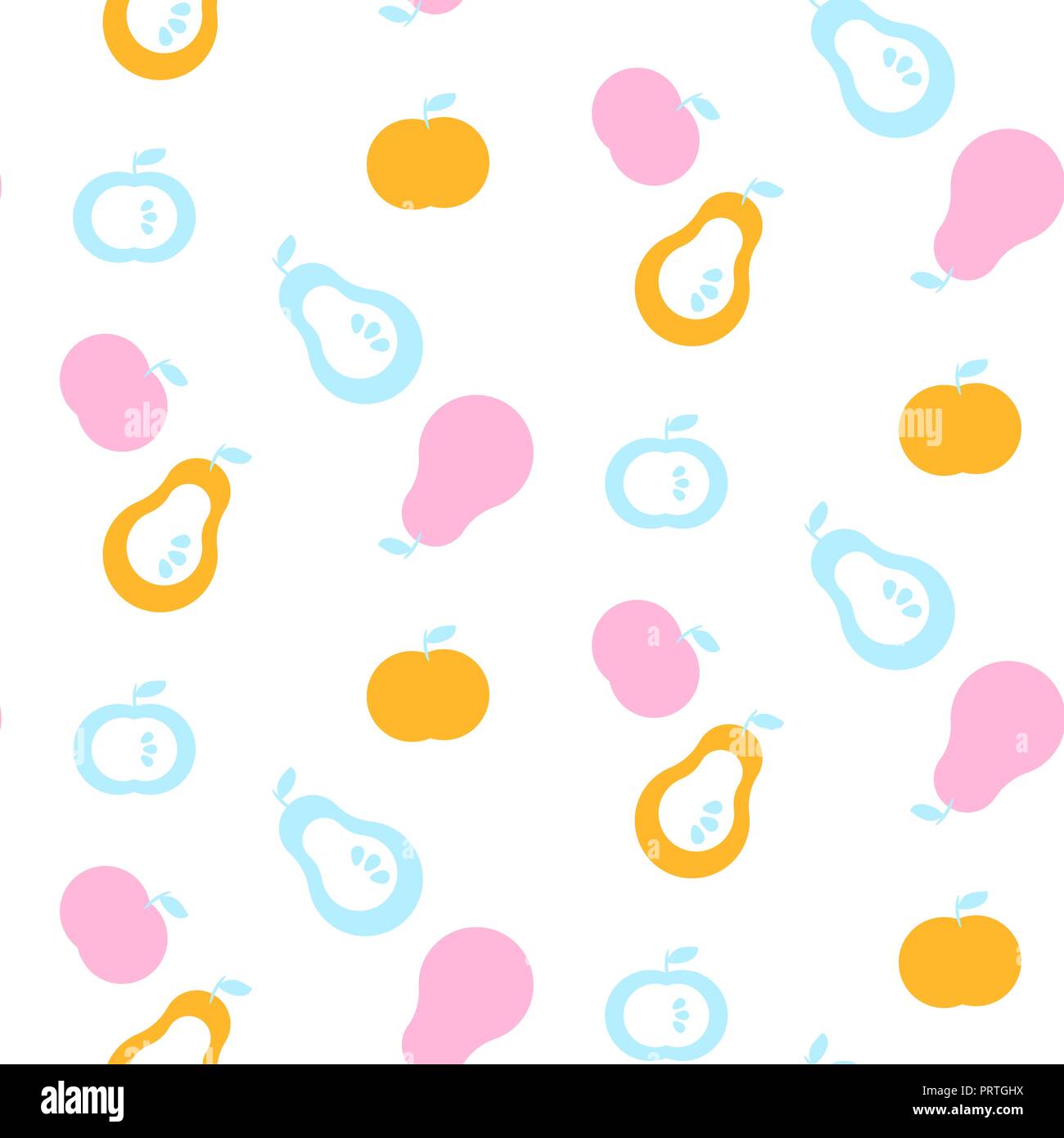 Fruits simple seamless vector pattern primitive style. Stock Vector