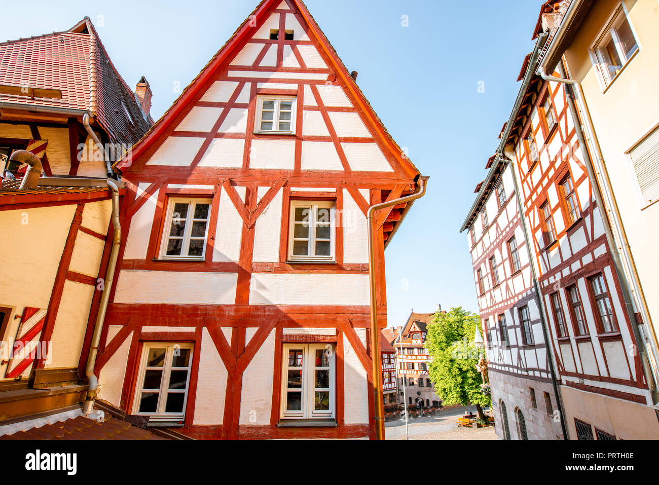 Street view with beautiful halftimbered houses in the old town in