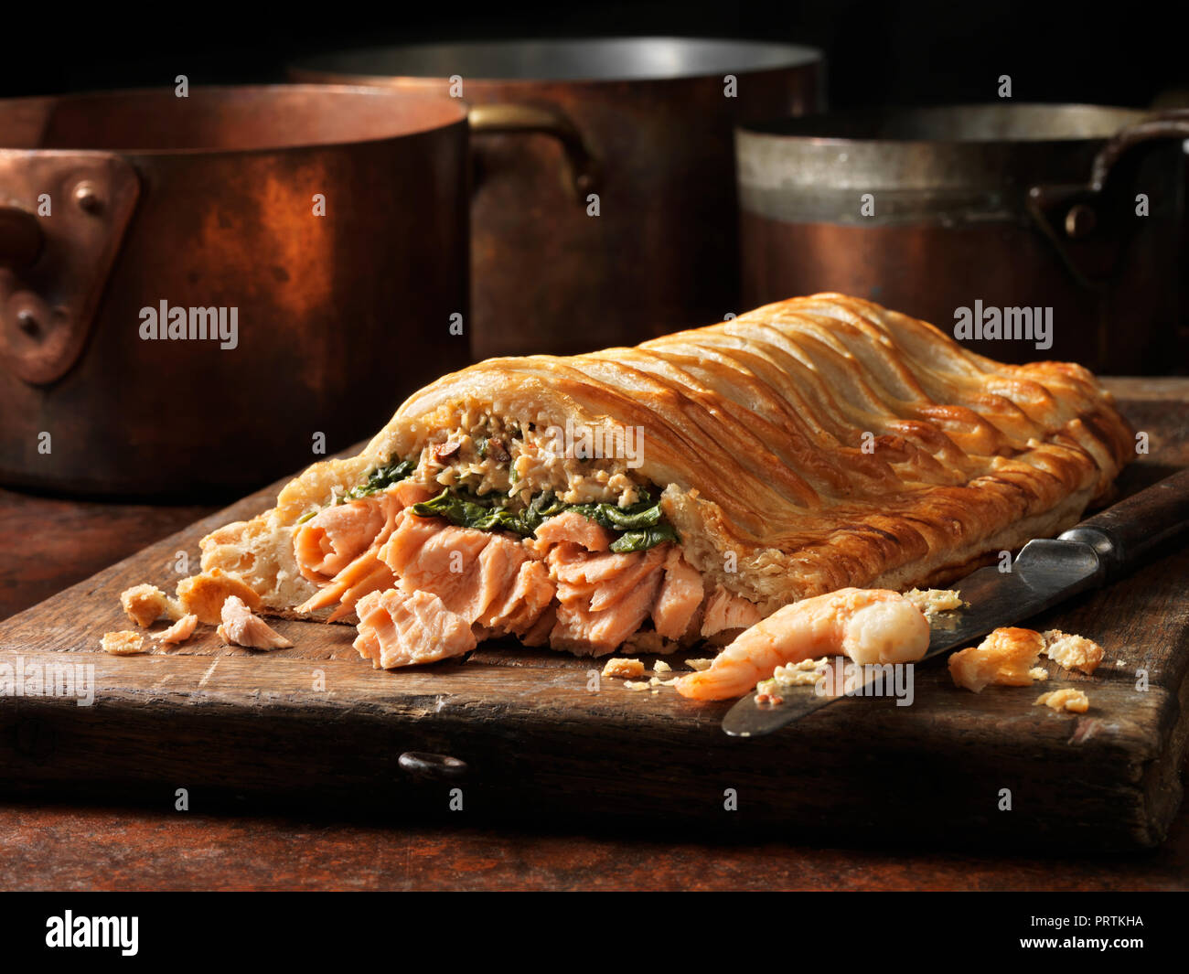Salmon and prawn en croute Stock Photo