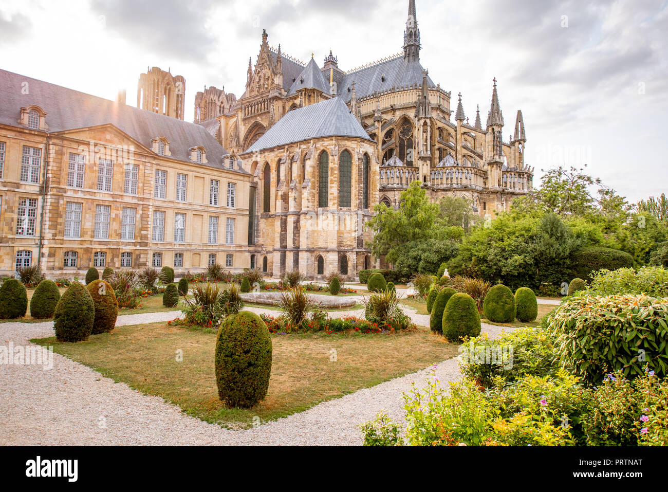 Reims gardens on the backyard of Notre-Dame cathedral in France Stock Photo