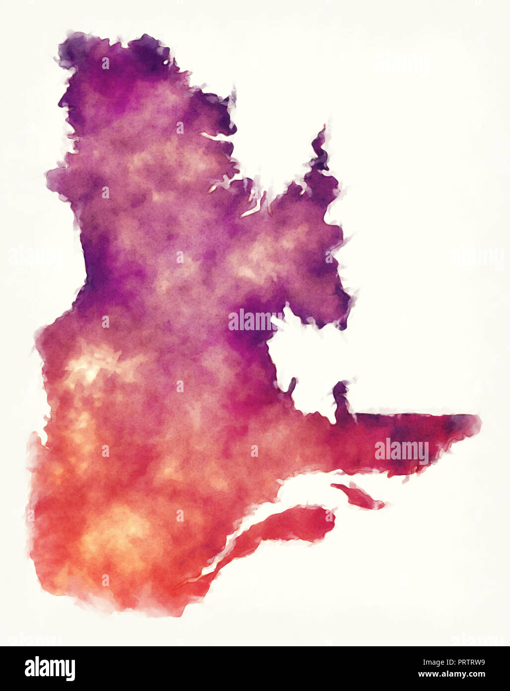 Quebec Province watercolor map of Canada in front of a white background Stock Photo