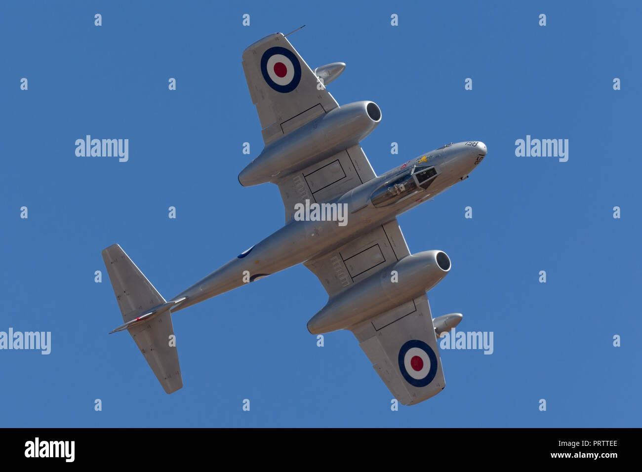 Gloster Meteor F.8 aircraft VH-MBX in Korean War era Royal Australian Air Force (RAAF) markings. Stock Photo