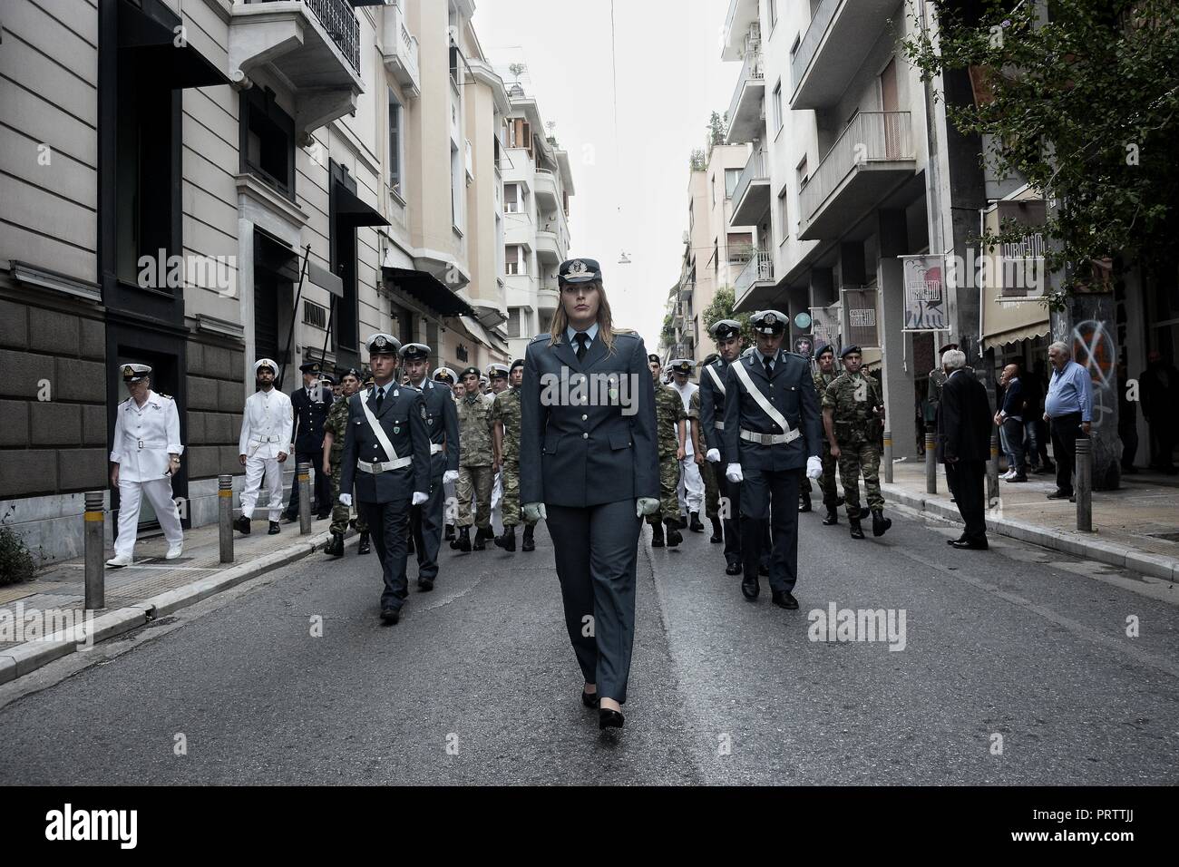 Contingent of Greek police during the Litany of Saint Dionysius the Areopagite in Athens Stock Photo