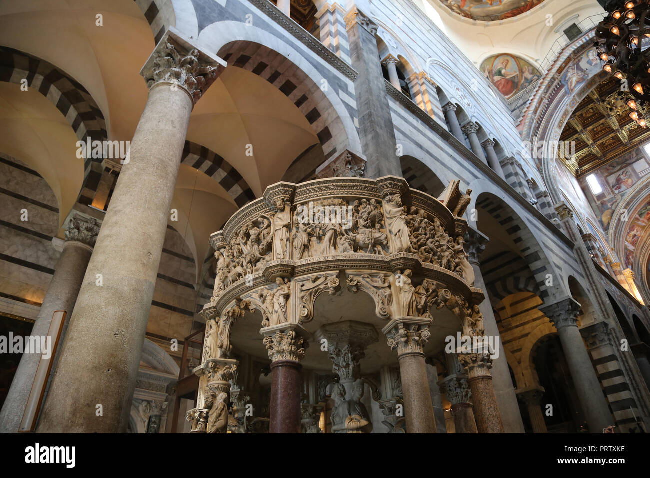 Italy. Pisa. The pulppit of Pisa Cathedral. By Giovanni Pisano (c.1250-1315). Gothic style. Stock Photo