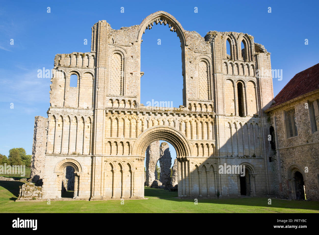 The remains of the West Front at Castle Acre Priory, Norfolk, United Kingdom. The Priory declined following the Suppression of the Monasteries in 1537 Stock Photo