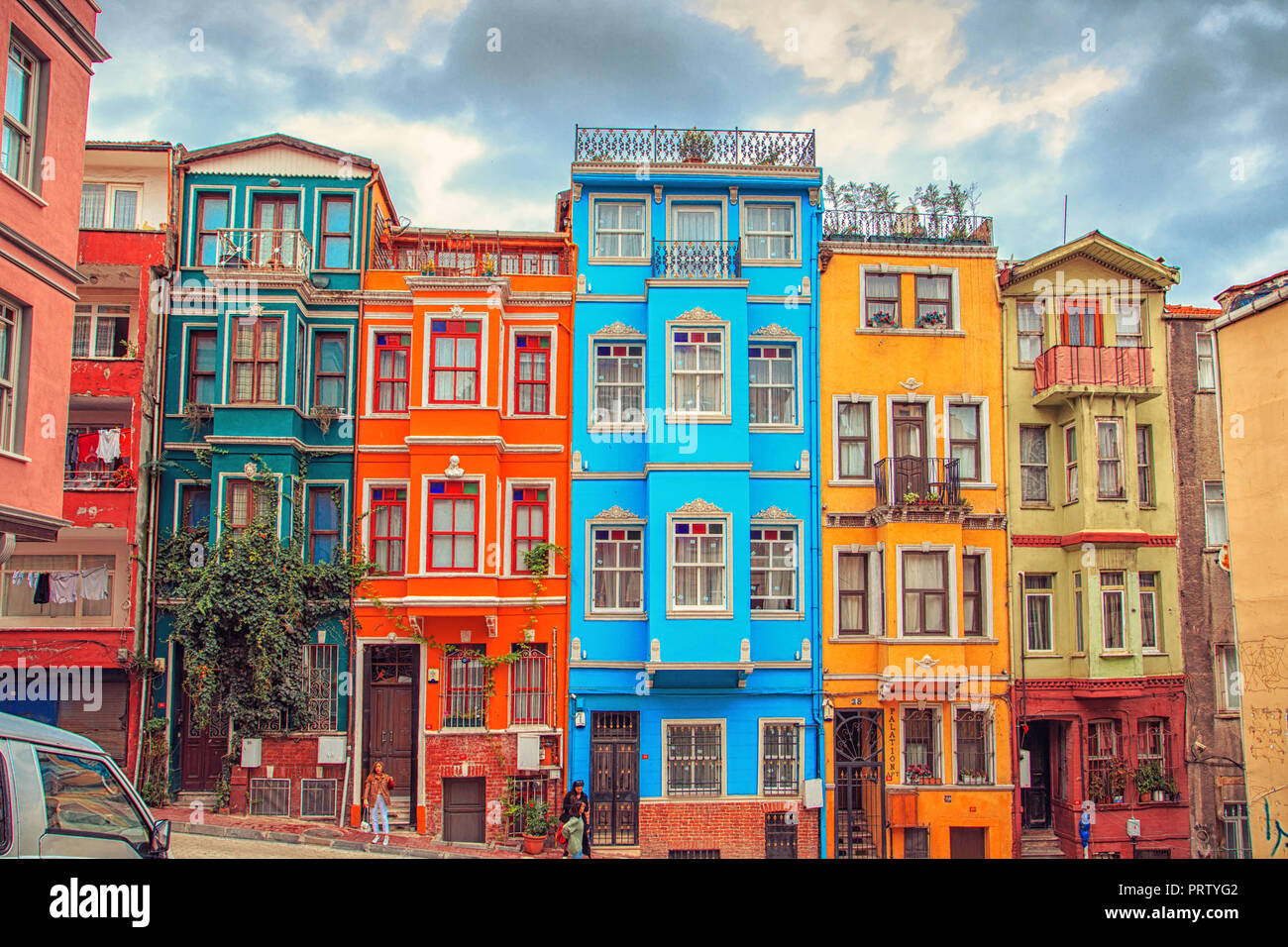 ISTANBUL, TURKEY - September 27, 2018. Colorful houses of the Balat district. Stock Photo