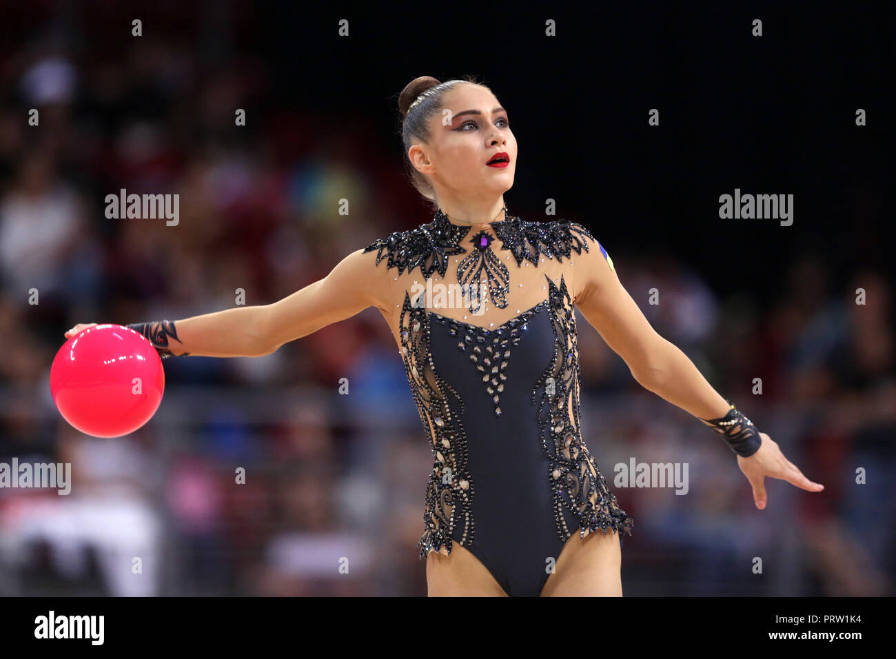 Sofia, Bulgaria - 14 September, 2018: Vlada NIKOLCHENKO from Ukraine performs with ball during The 2018 Rhythmic Gymnastics World Championships. Indiv Stock Photo