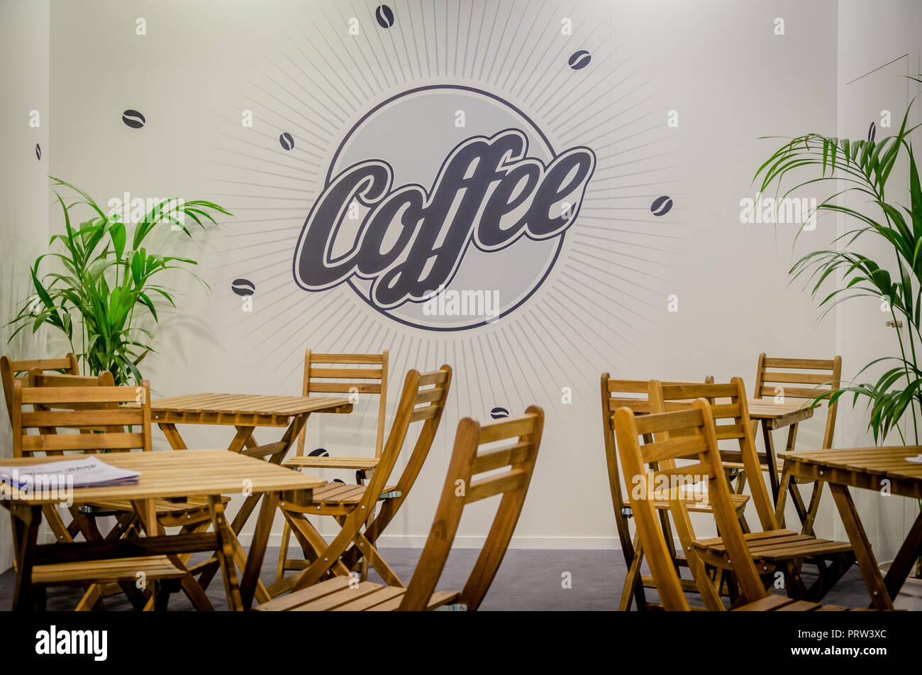 Coffee interior scene, with empty desks Stock Photo