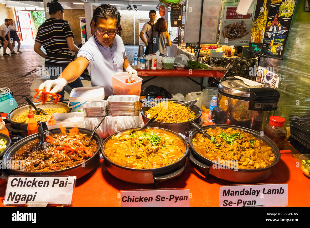 England, London, Shoreditch, Brick Lane, Street Food Stall Selling