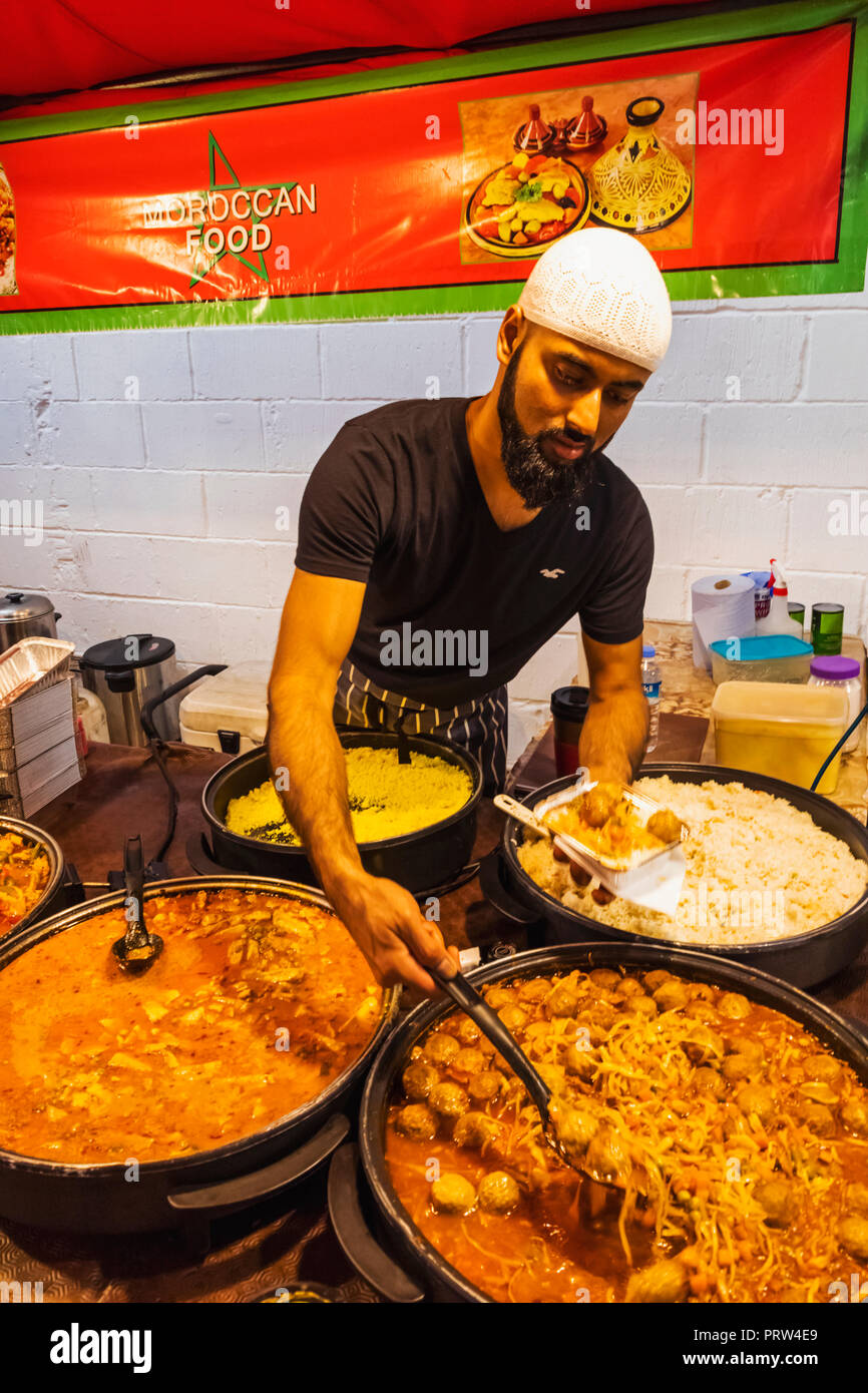 England, London, Shoreditch, Brick Lane, Street Food Stall Selling