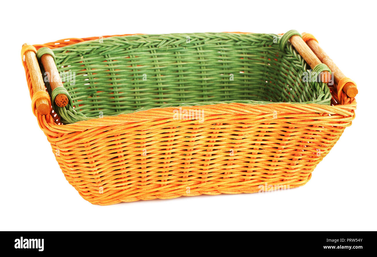 two wooden baskets, isolated on white background Stock Photo