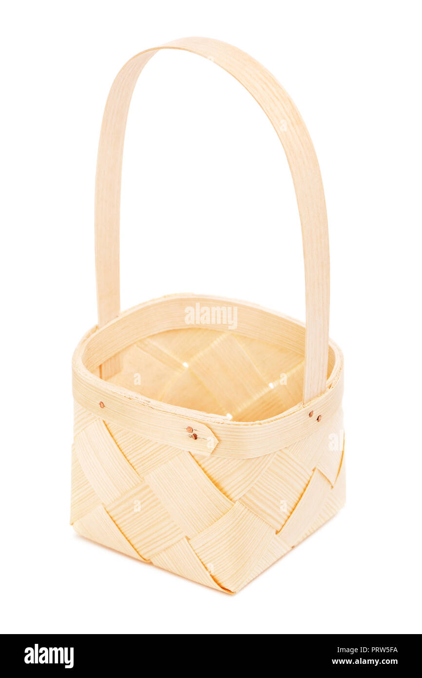 little empty wooden basket, isolated on white background Stock Photo
