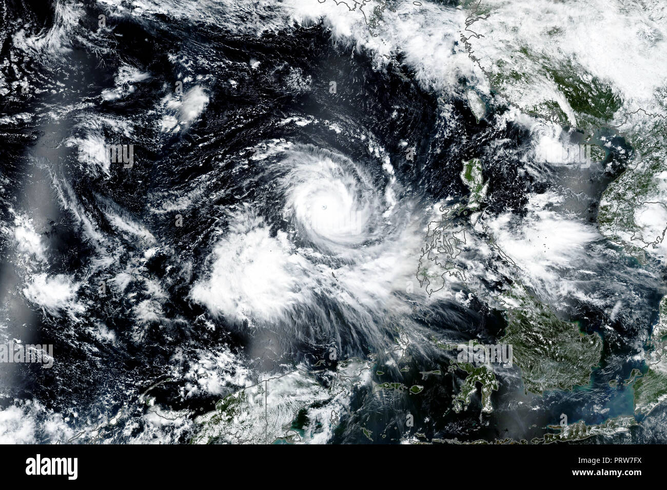 Natural color image of Super Typhoon Mangkhut. Satellite view. Elements of this image furnished by NASA Stock Photo