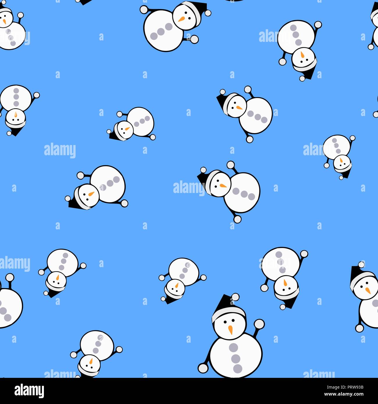 Snowmen seamless pattern. Light blue background. Vector illustration Stock Vector