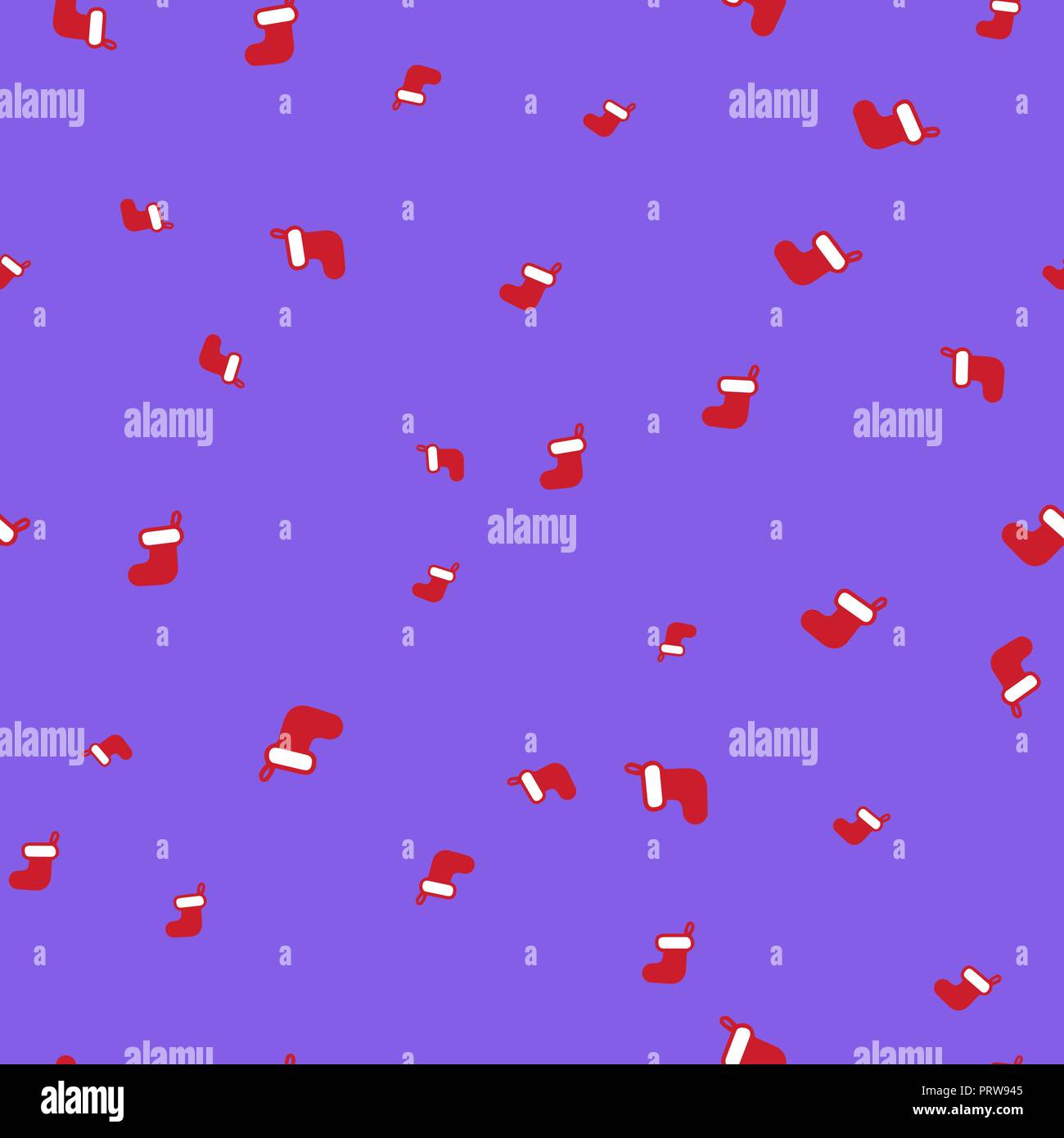 Red Christmas sock seamless pattern. Purple background. Vector illustration. Stock Vector