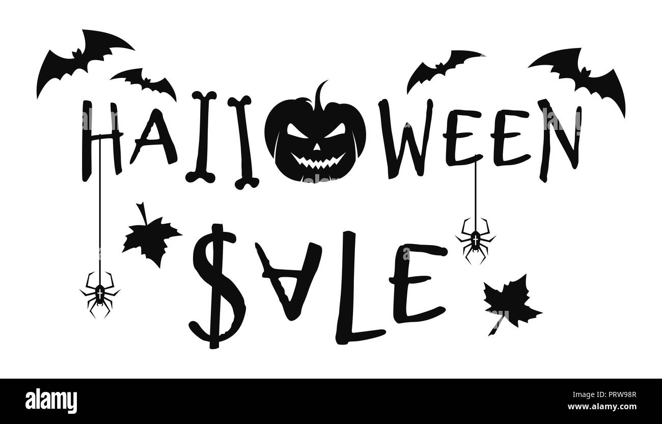 Text banner for Halloween. Halloween sale. Vector illustration isolated