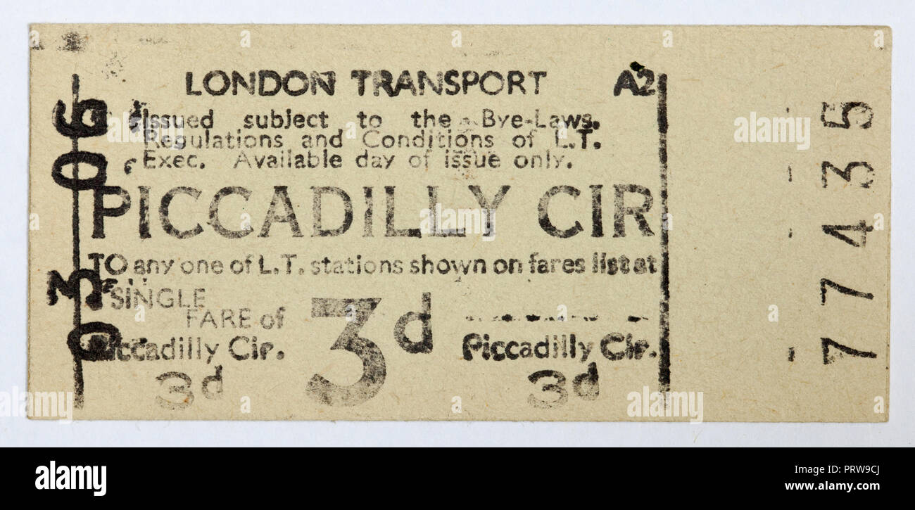 Vintage 1950s London Underground Ticket - Piccadilly Circus Station Stock Photo