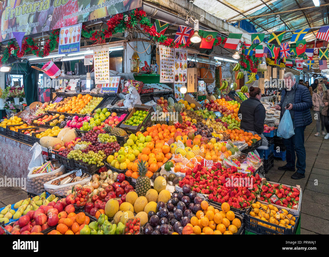 Fruit stall in Bolhao Market ( Mercado do Bolhao ), Porto, Portugal Stock Photo