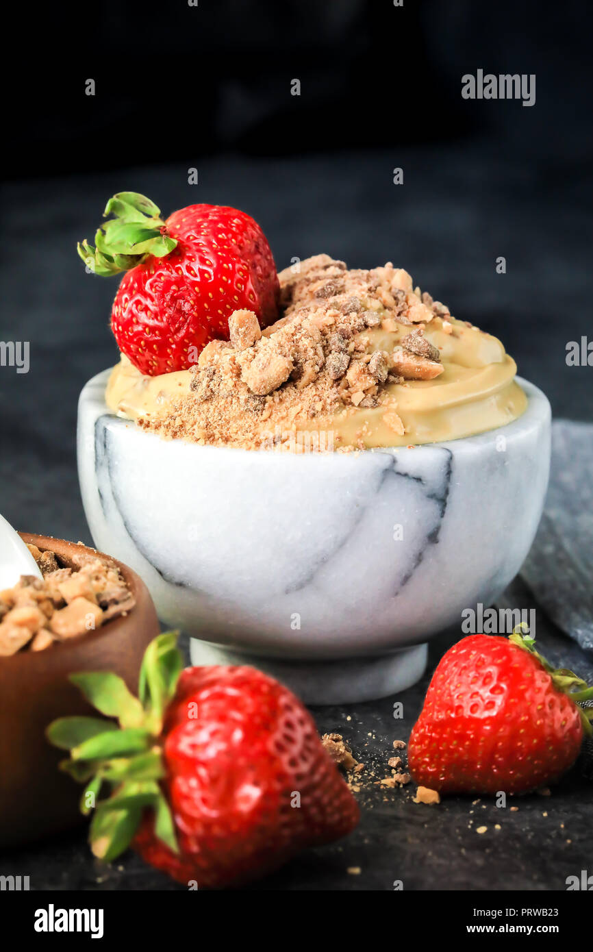 Creamy Chocolate English Toffee Fruit Dip made with 3 ingredients