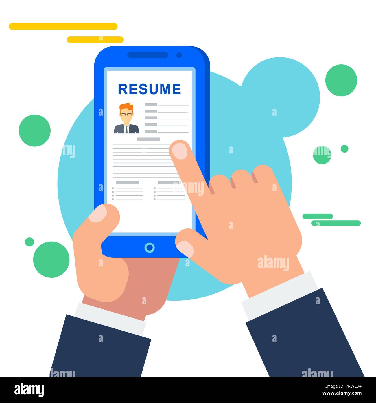 Search for staff for a job online in the mobile job search application Stock Vector