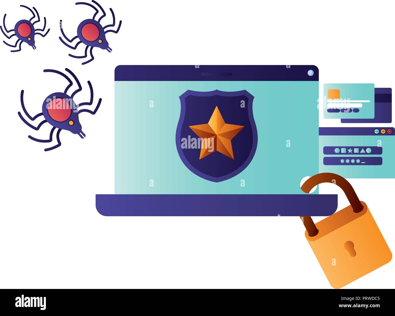 laptop screen with shield and star icon isolated Stock Vector Image ...