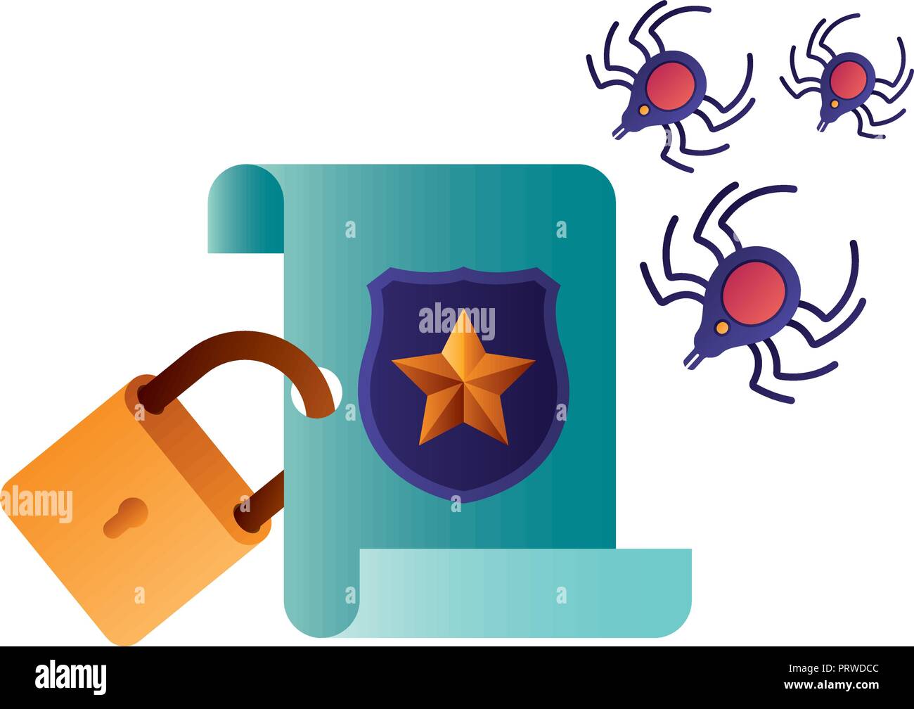 open letter with shield and spider isolated icons Stock Vector Image ...