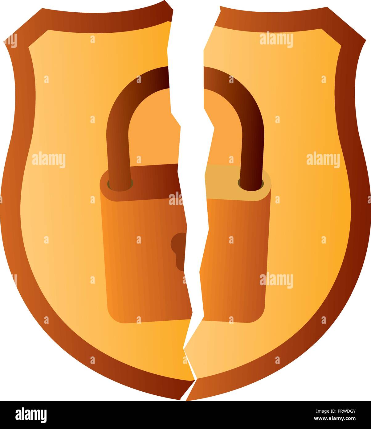 broken shield with padlock isolated icons Stock Vector