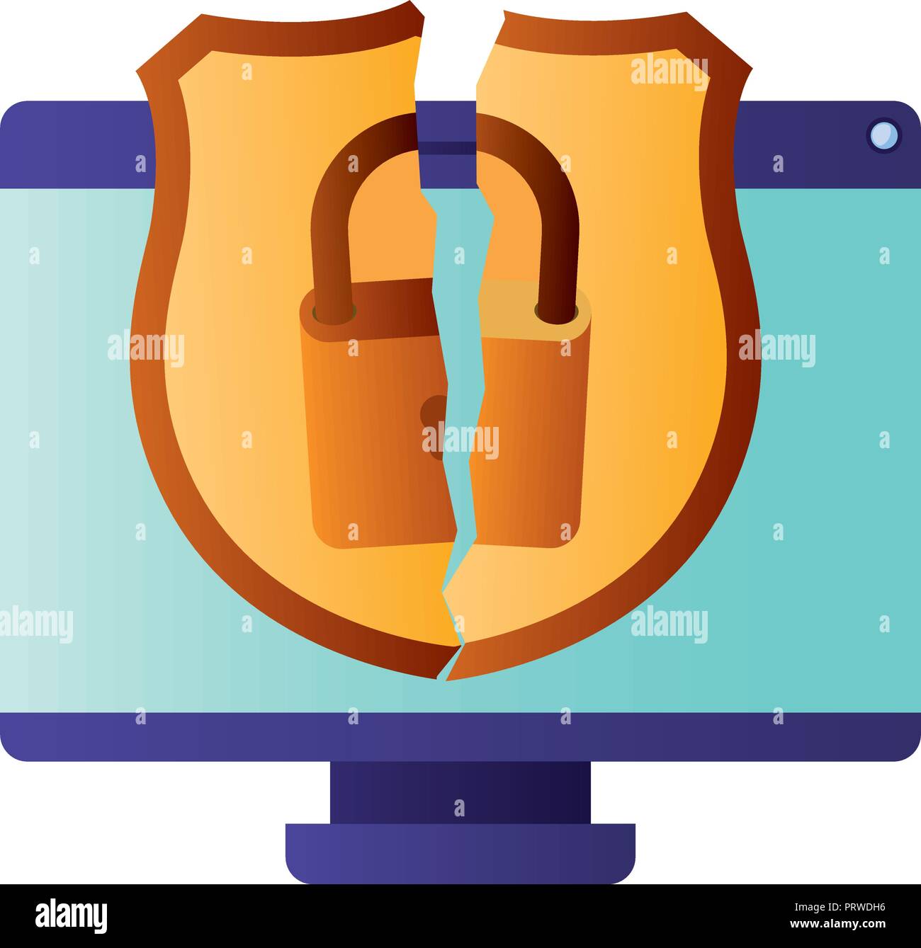 broken shield with padlock isolated icons Stock Vector