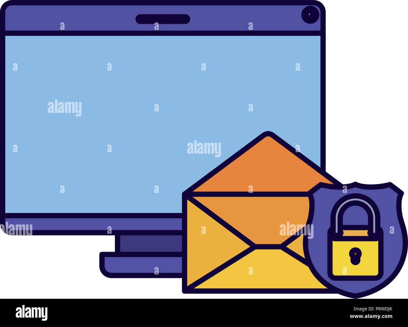 computer screen with letter and shield isolated icon Stock Vector Image ...