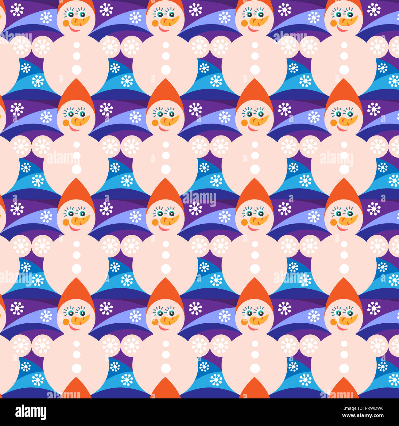 Christmas seamless pattern. Snowman and snowflakes on a blue background ...