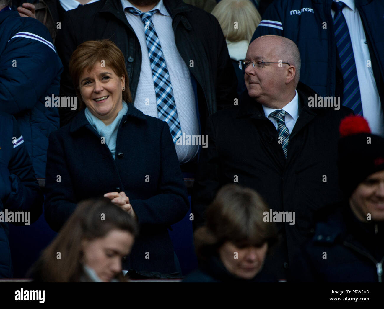 6 Nations Scotland v England, Edinburgh, Midlothian, UK. 24,02, 2018. Pic shows: Scotland's First Minister, Nicola Sturgeon, with her husband, Peter M Stock Photo