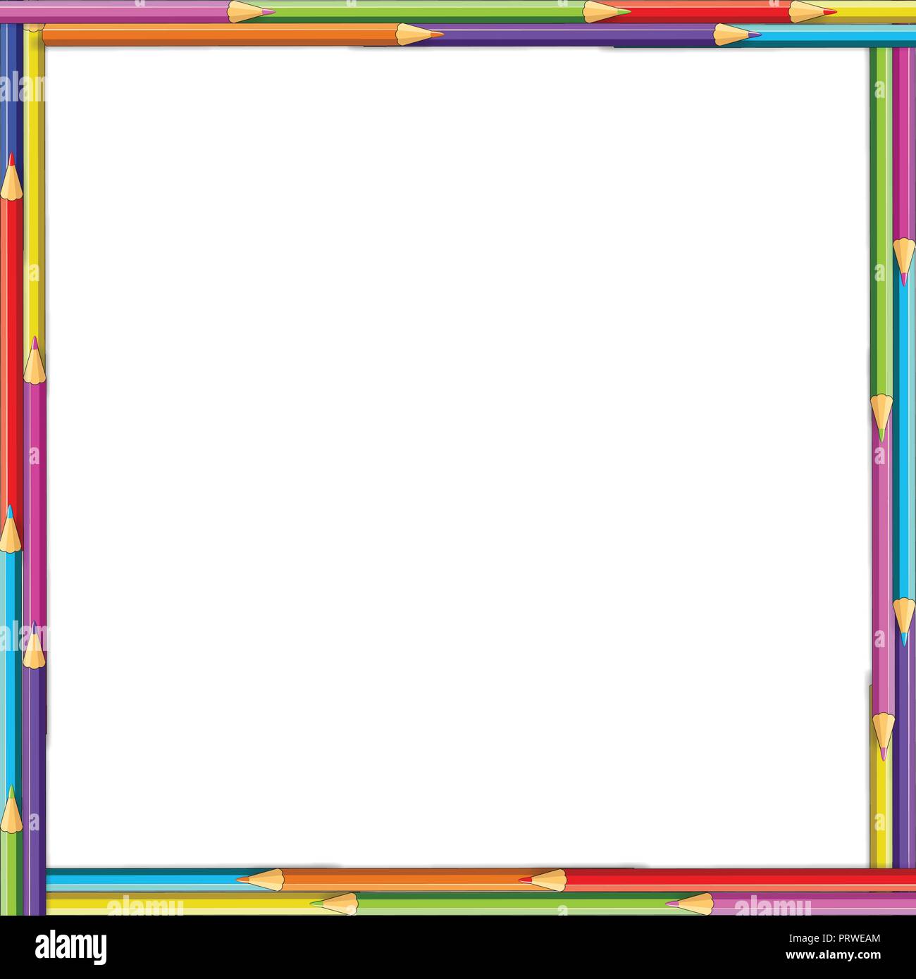 Vector creative square border frame made of colored wooden pencils on white  background. Back to school framework bordering template concept, banner, p  Stock Vector Image & Art - Alamy